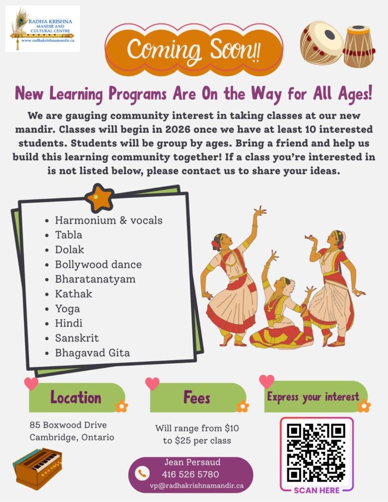 New Learning Programs (Coming Soon) - Radha Krishna Mandir & Cultural ...